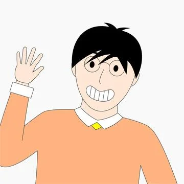 Close up boy is waving at the camera with a big smile on his face Stock Illustration