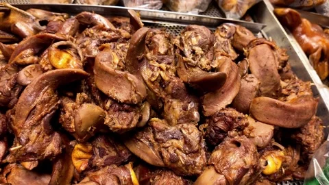 Close Up of Braised Meat Displayed at Thai Street Food Market Stock-Footage 340351708