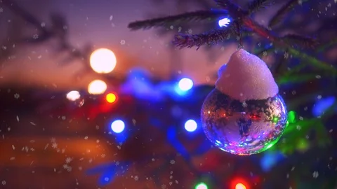 Close-up branches of Christmas tree with colorful blinking lights bokeh Stock Footage 101462101