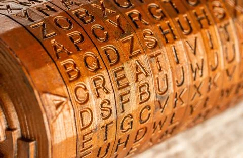 Close-up of brass cryptex invented by Leonardo da Vinci from the book da vinci Stock Photos