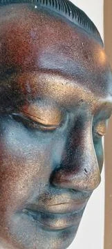 Close-Up of Brass or Copper Face Sculpture in Pa Khlok, Phuket Stock Photos