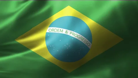 Close-up of the Brazil flag waving in the wind. Brazil national flag waving 4K.  Stock Footage 245183579