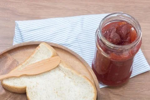 Close up of bread and strawberry jam Foto stock