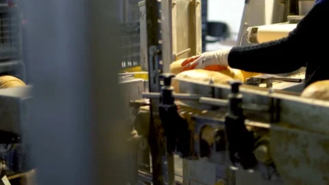 Close up on bread being prepared in the production factory. Food manufacturin Stock Footage 222403159