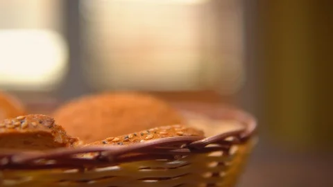 Close up bread in breadbasket Stock Footage 90733769