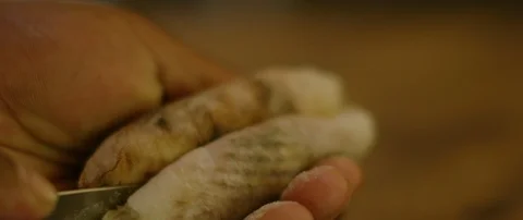 Close up of bread bun being cut in half 스톡 동영상 106212290
