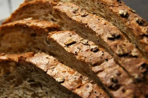 Close-up of bread crust. Fresh slices of bread. Stock Photos