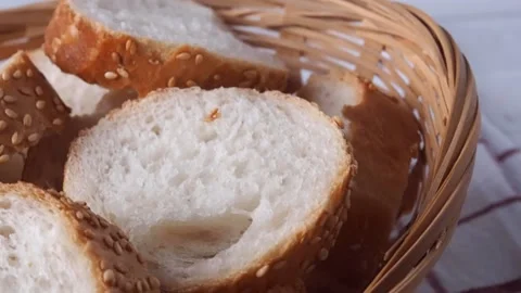 Close-up of bread cut into pieces. Stock Footage