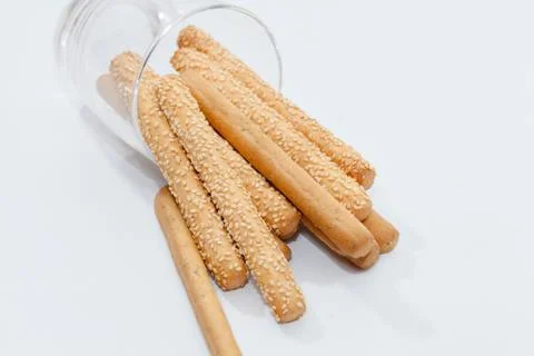 Close up of bread stick on glass Stock Photos