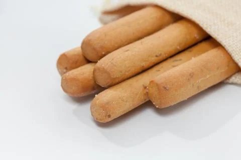 Close up of bread stick on sack Stock Photos