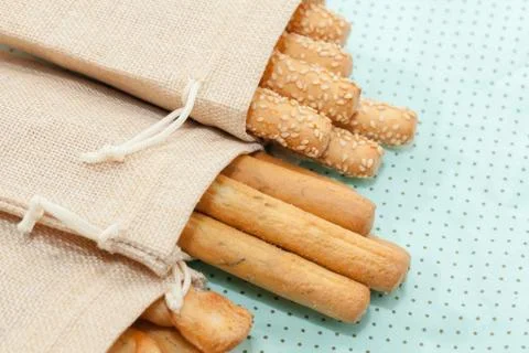 Close up of bread stick on sack Stock-Fotos