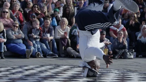Close up break dancer head spinning Stock Footage 103177339