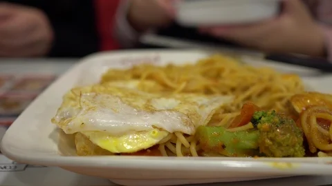 Close up on breakfast in the restaurant in Asia. Stock Footage 125183233
