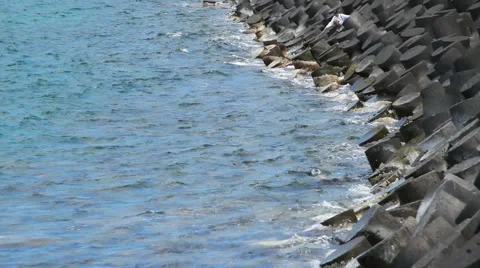 Close up of breakwall in Hilo Hawaii Video stock 44917610