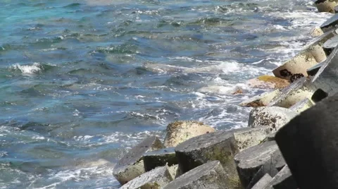Close Up of Breakwall in Hilo Hawaii Video stock 44919810