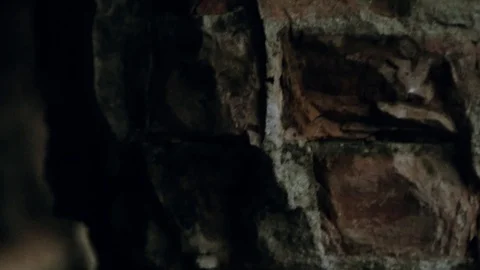 Close up of the brick texture of the cave ruins construction dirty material Video stock 109462756