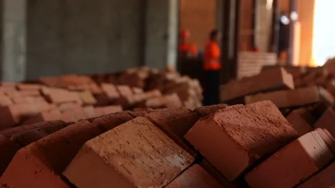 Close-up Bricklayers laying bricks to make a walls. Stock Footage 103647331