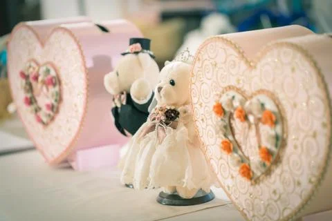 Close up on bride bear doll Stock Photos
