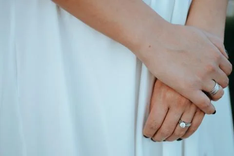 Close Up of Bride hands with Ring Stock Photos