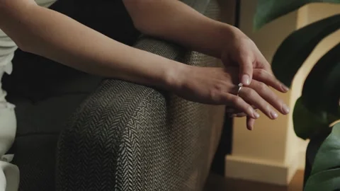 Close-up of brides hands with wedding ring. Graceful and elegant hands showing Stock Footage 315947557