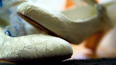 Close-Up Of Bride's Shoes Stock Footage 129700588