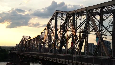 Close up of a bridge during sunset Stock Footage 136980079