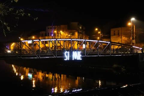 Close up of the bridge with the text si mie Stock Photos