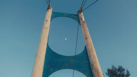 Close-Up of Bridge Tower with Blue Sky and Moon Video stock 306324981