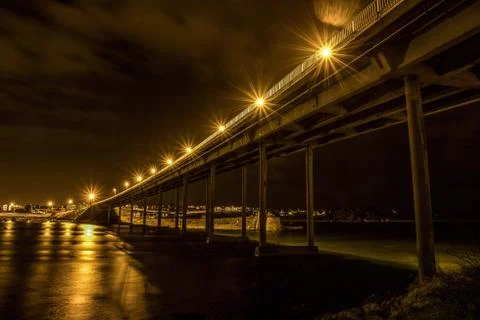 Close-up of a bridge in west norway at night Stock Photos