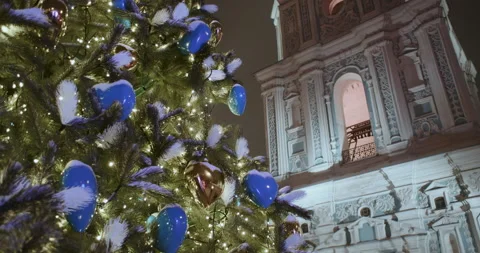 Close-up of bright Christmas tree against the background of the Saint Sophia Stock Footage 261385714