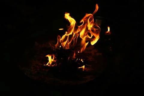 Close-up of Bright Fire Flames in Darkness Stock Photos