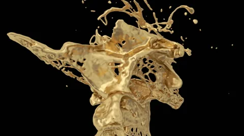 Close-up of bright gold splash in slow motion - on black, with alpha (FULL HD) Stockbeeldmateriaal 50438067