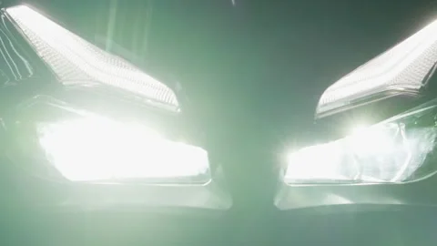 Close up bright of headlight of sport motorcycle. Stock Footage 300044553