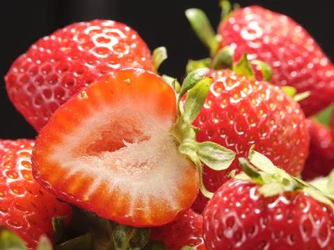 Close up of bright red strawberries. Stock Photos
