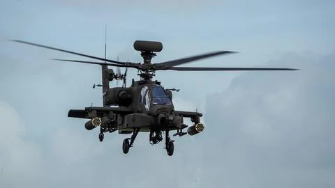 Close-up of British army Boeing Apache Attack helicopter, AH-64E Foto stock