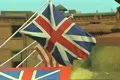Close up of British flag and American flag Footage