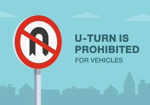 Close-up of a british "no u-turn" road sign. U-turn is prohibited for vehicles. Stock Illustration
