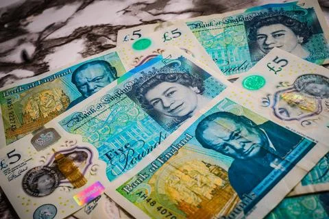 Close-up of British Pound Banknotes Spread in Full Frame Composition Stock Photos