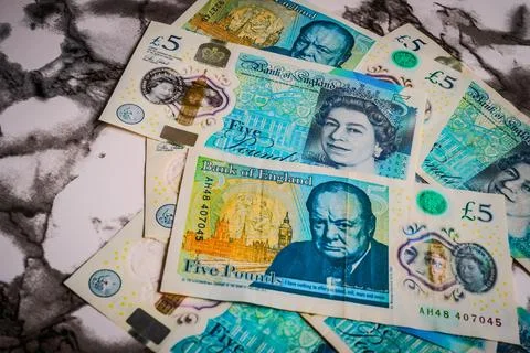 Close-up of British Pound Banknotes Spread in Full Frame Composition Stock Photos