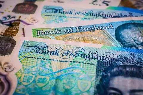 Close-up of British Pound Banknotes Spread in Full Frame Composition Stock Photos