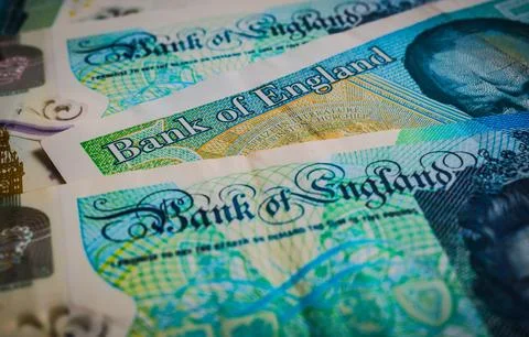 Close-up of British Pound Banknotes Spread in Full Frame Composition Stock Photos