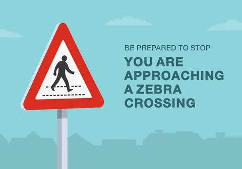 Close-up of a british "zebra or parallel crossing" road sign.Be prepared to stop イラスト素材