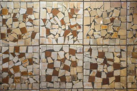 Close-Up of Broken Ceramic Tile Mosaic in Earthy Tones Stock Photos