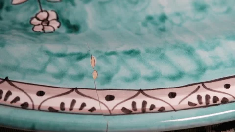 Close-up of a broken ceramic tray. High quality 4k footage Stock Footage 291328002