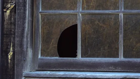 Close Up of Broken Paned Window on Old Weathered Barn Stock Footage 345006175