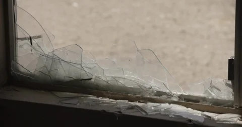 Close Up of Broken Window Glass Stock Footage 89942023