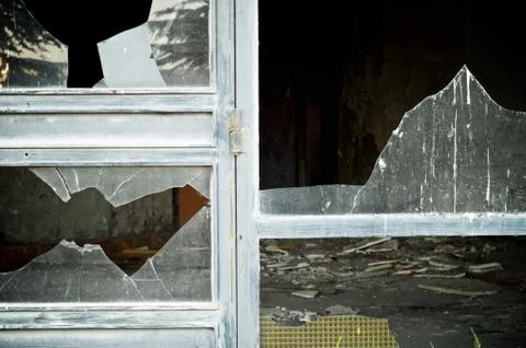 Close-up of broken windowpanes Stock Photos