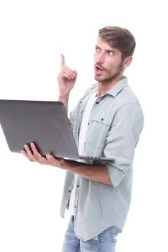 Close up. brooding guy with a laptop Stock Photos