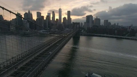 Close up of Brooklyn bridge aerial view Stock Footage 76917165