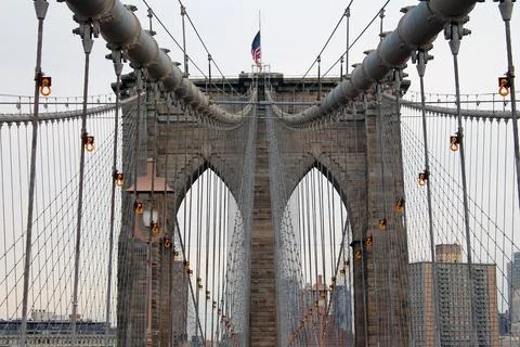 Close up of the Brooklyn Bridge Stock Photos